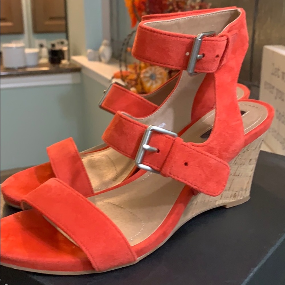 Tahari Coral Suede Wedge Sandals